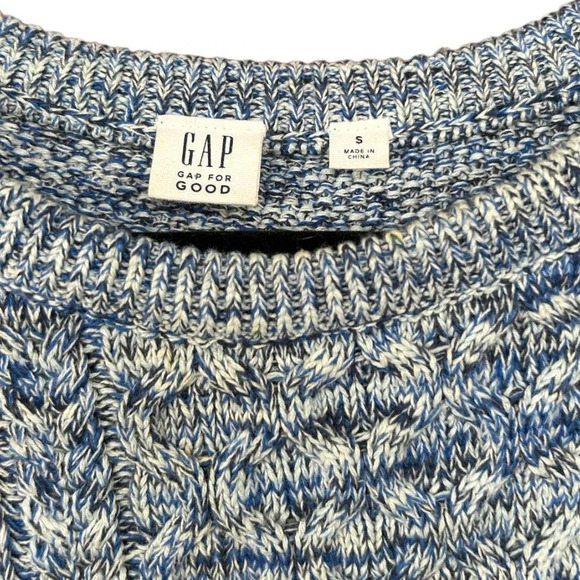 GAP Women's Light Blue & White Marl Cable Knit Crewneck Sweater Size Small - Picture 4 of 9